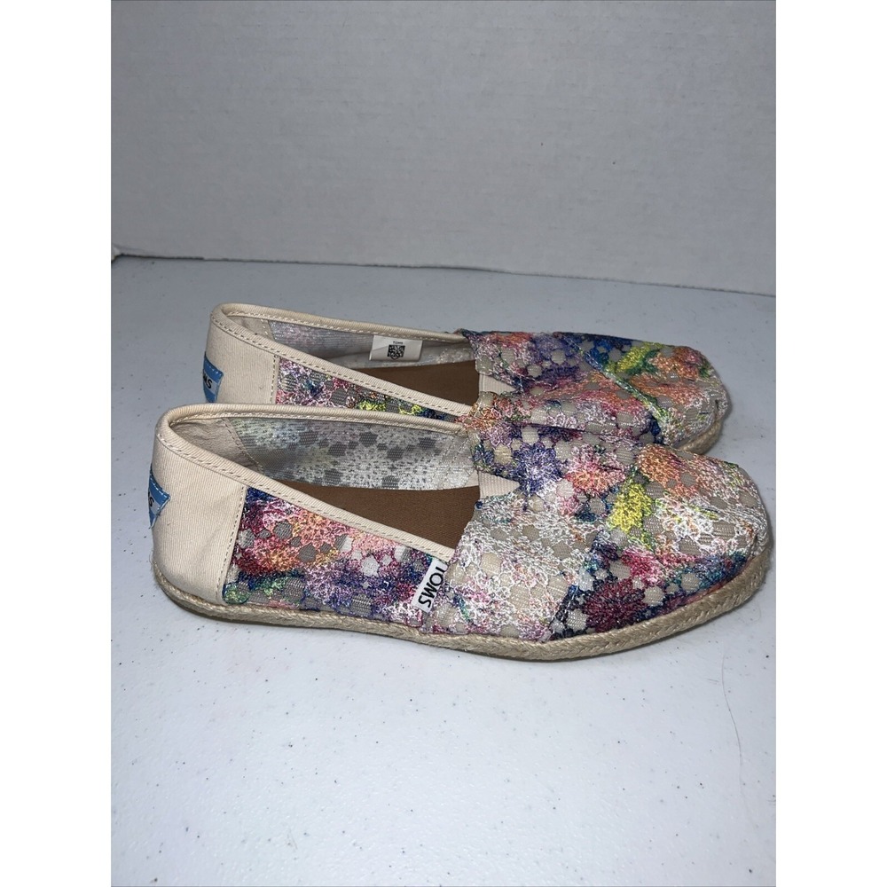 Toms Shoes Women's Palmera Rainbow Lace Flats Slip On Multicolor Size 7.5